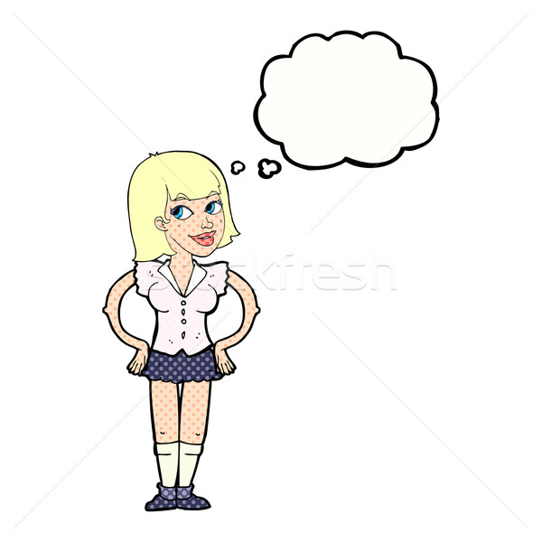 cartoon woman with hands on hips with thought bubble Stock photo © lineartestpilot
