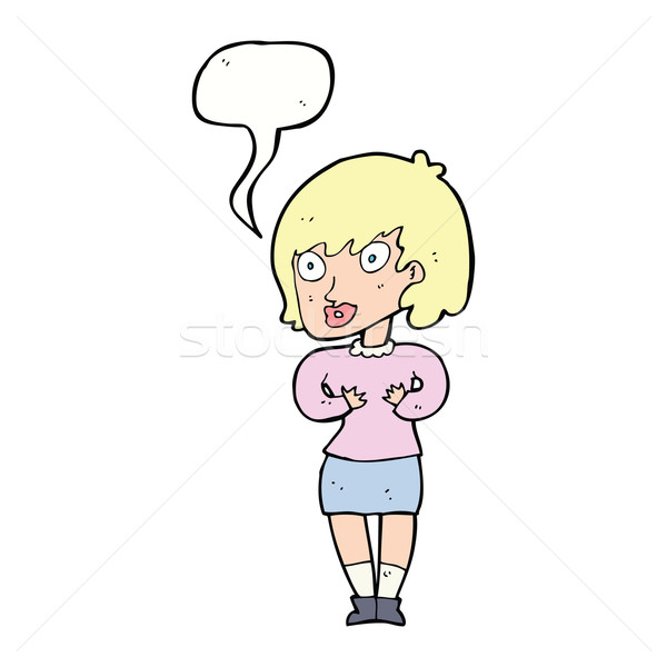 cartoon woman making Who Me? gesture with speech bubble Stock photo © lineartestpilot