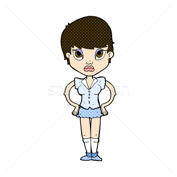 Cômico desenho animado irritado menina retro Foto stock © lineartestpilot