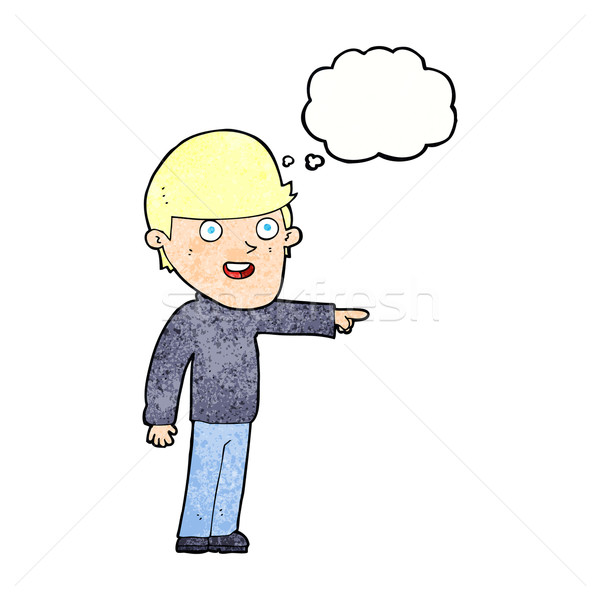 Cartoon wskazując człowiek bubble myśl strony projektu Zdjęcia stock © lineartestpilot