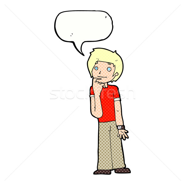 cartoon boy wondering with speech bubble Stock photo © lineartestpilot