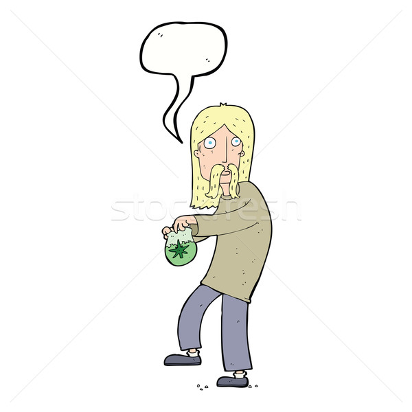 cartoon hippie man with bag of weed with speech bubble Stock photo © lineartestpilot