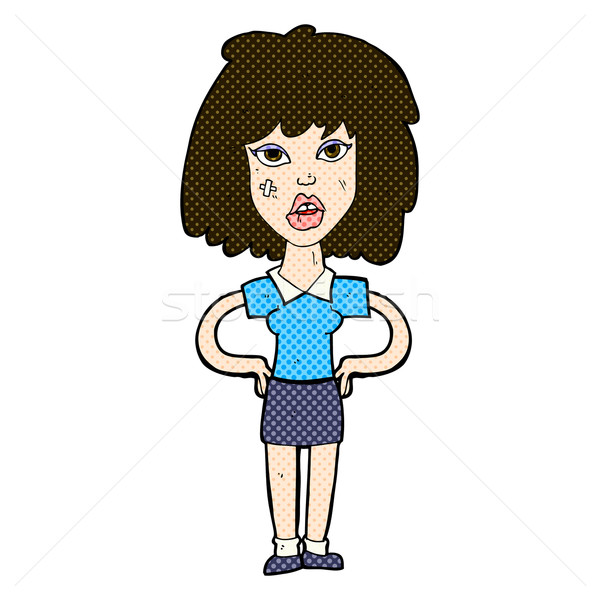 Cômico desenho animado difícil mulher retro Foto stock © lineartestpilot