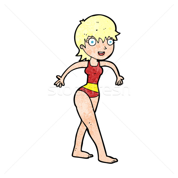 Cartoon heureux femme maillot de bain main fou Photo stock © lineartestpilot