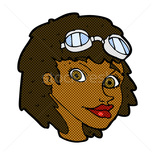 comic cartoon happy woman wearing aviator goggles Stock photo © lineartestpilot