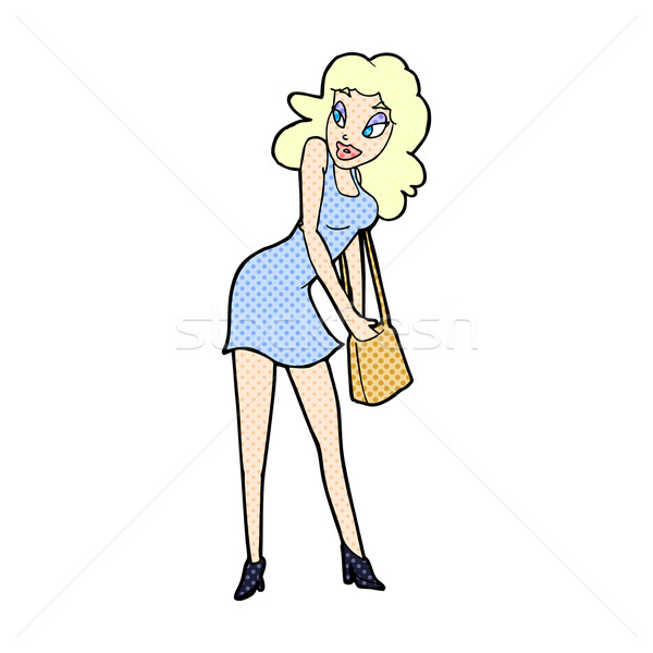 Dessinées cartoon femme regarder sac à main rétro [[stock_photo]] © lineartestpilot