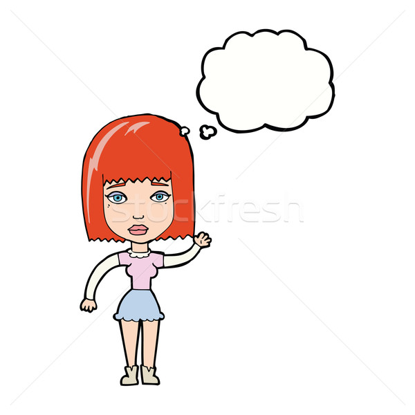 cartoon waving woman with thought bubble Stock photo © lineartestpilot