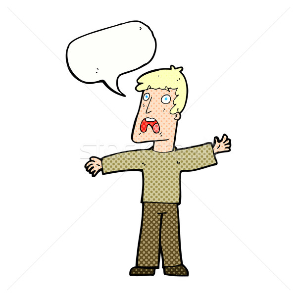 Stock photo: cartoon frightened man with speech bubble