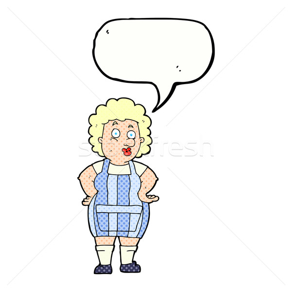 Desenho animado mulher cozinha avental balão de fala mãos Foto stock © lineartestpilot