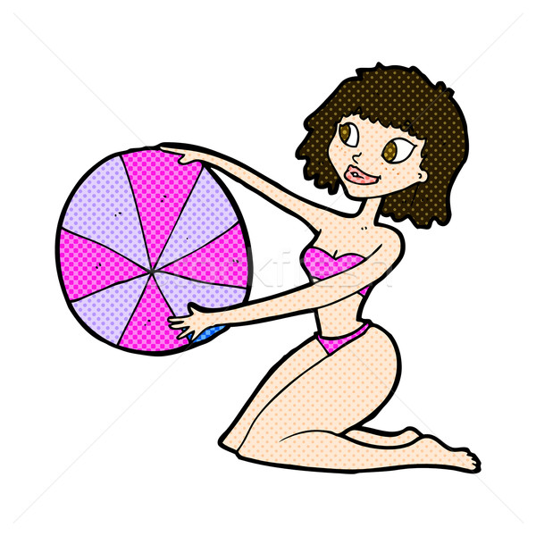 Képregény rajz bikini lány strandlabda retro Stock fotó © lineartestpilot