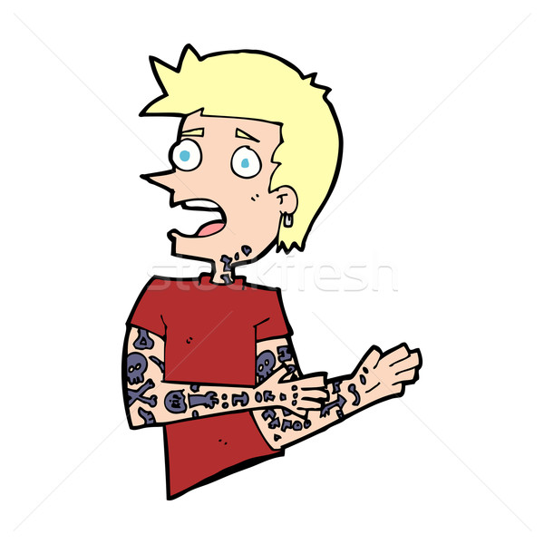 Stockfoto: Cartoon · man · tattoos · hand · ontwerp · gek