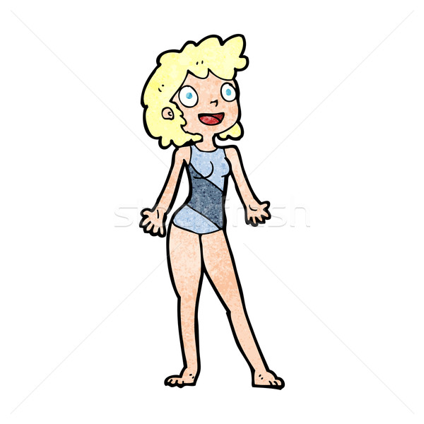 Cartoon femme maillot de bain main heureux design Photo stock © lineartestpilot