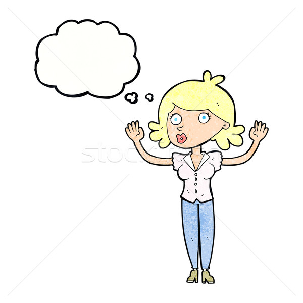 cartoon woman surrendering with thought bubble Stock photo © lineartestpilot