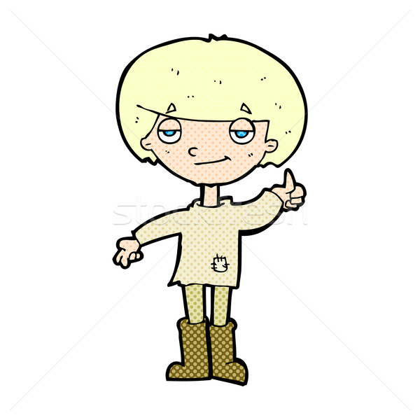 comic cartoon boy in poor clothing giving thumbs up symbol Stock photo © lineartestpilot