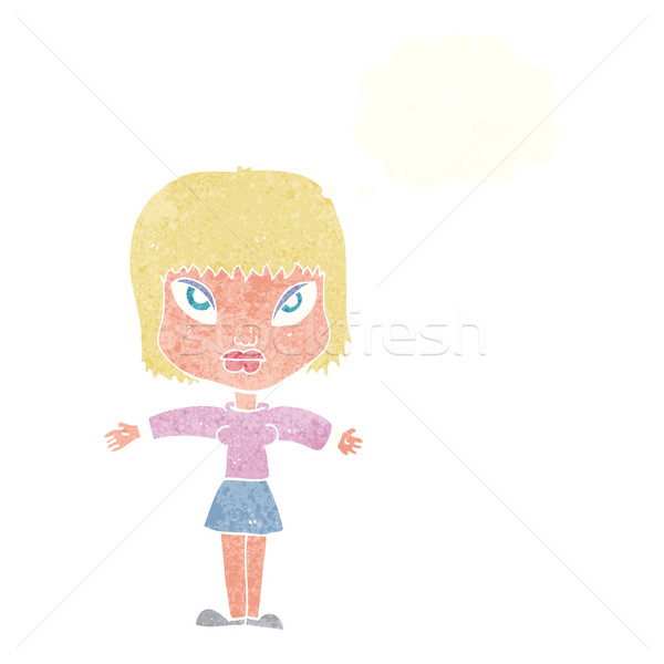 cartoon woman with outstretched arms with thought bubble Stock photo © lineartestpilot