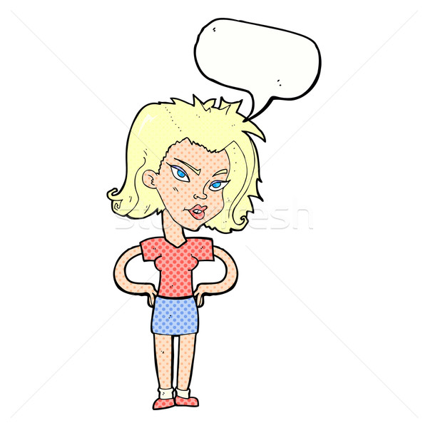 Cartoon женщину рук бедра речи пузырь стороны Сток-фото © lineartestpilot
