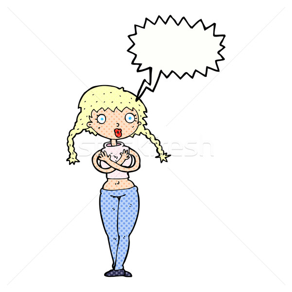 cartoon offended woman covering herself with speech bubble Stock photo © lineartestpilot