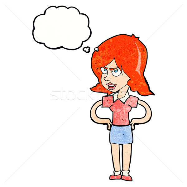cartoon annoyed woman with hands on hips with thought bubble Stock photo © lineartestpilot