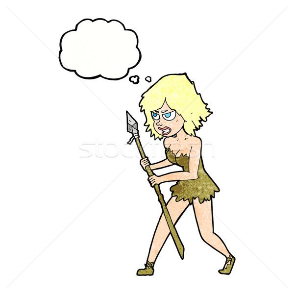 Karikatür mağara kız düşünce balonu kadın el Stok fotoğraf © lineartestpilot