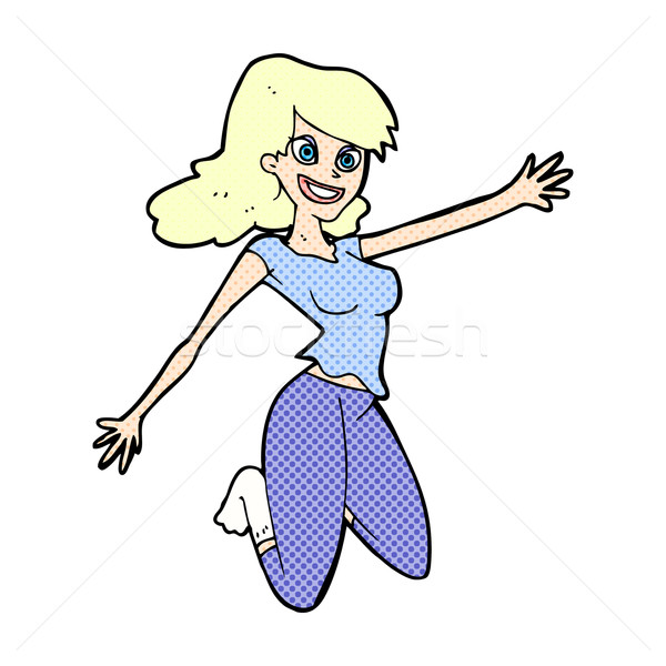 Cômico desenho animado saltando mulher retro Foto stock © lineartestpilot