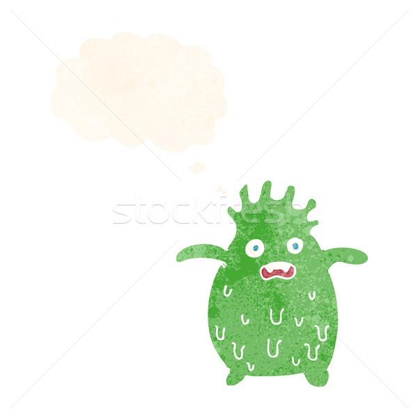 Cartoon grappig slijm monster gedachte bel hand Stockfoto © lineartestpilot
