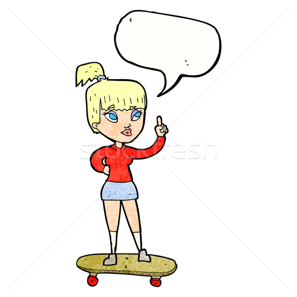 Karikatur Skater Mädchen Sprechblase Frau Hand Stock foto © lineartestpilot