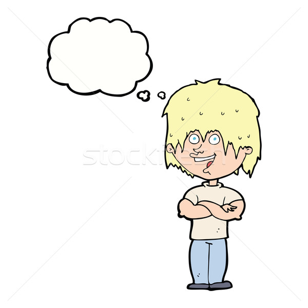Cartoon szczęśliwy człowiek bubble myśl strony projektu Zdjęcia stock © lineartestpilot