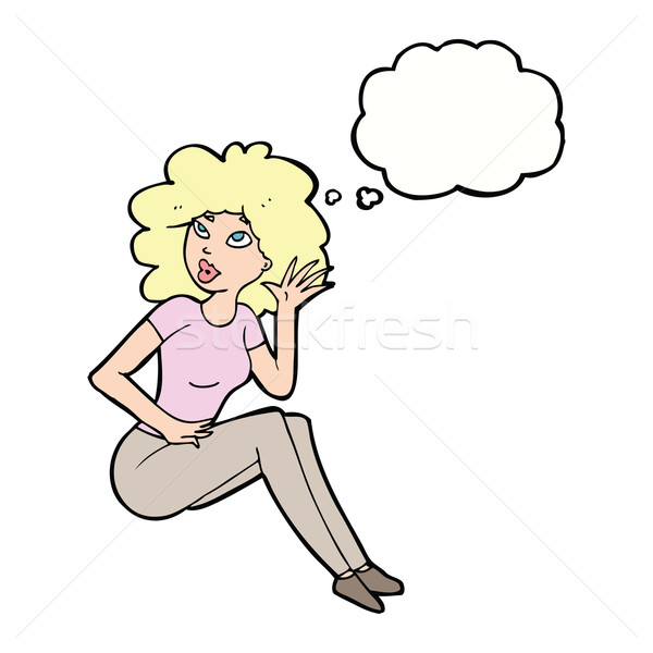 Cartoon mujer escuchar burbuja de pensamiento mano diseno Foto stock © lineartestpilot