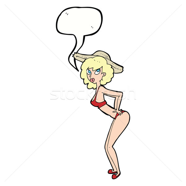 cartoon pin-up beach girl with speech bubble Stock photo © lineartestpilot