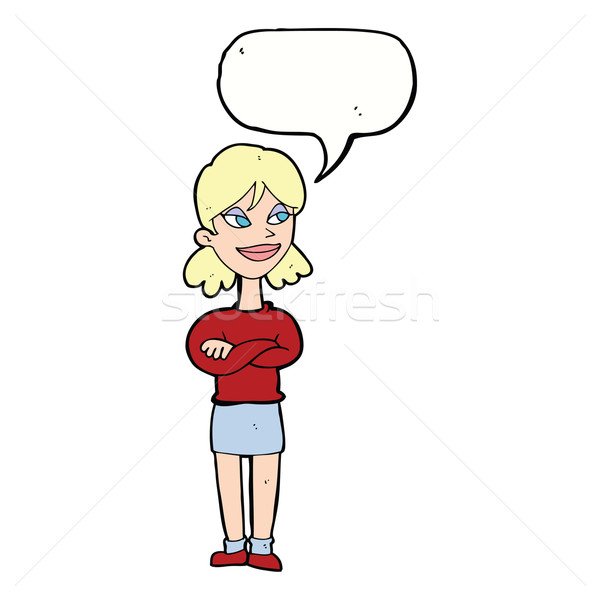 cartoon smug woman with speech bubble Stock photo © lineartestpilot