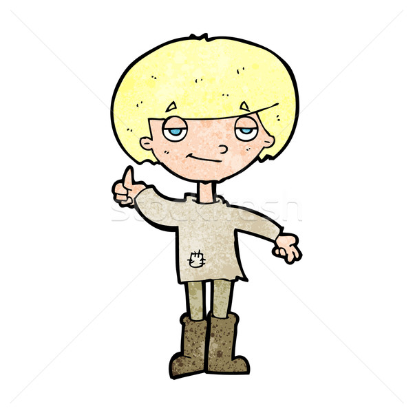 cartoon boy in poor clothing giving thumbs up symbol Stock photo © lineartestpilot