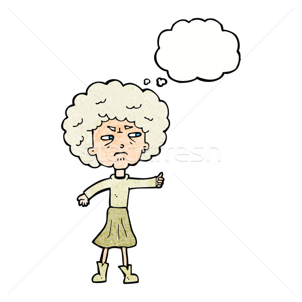 Cartoon agacé vieille femme bulle de pensée femme main [[stock_photo]] © lineartestpilot