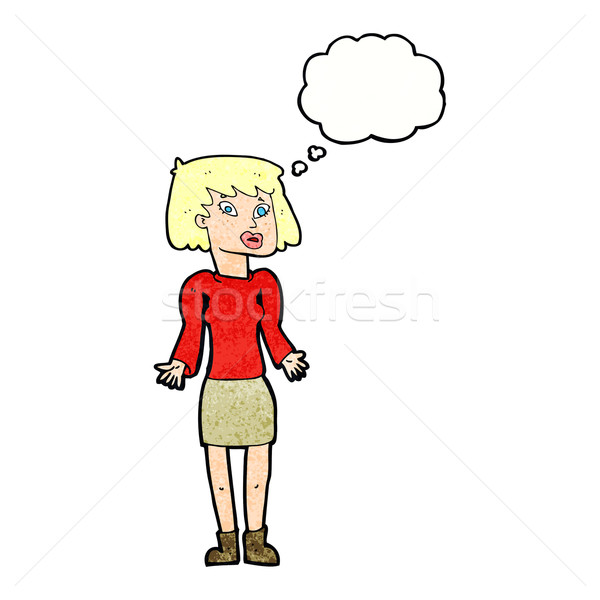 cartoon woman shrugging shoulders with thought bubble Stock photo © lineartestpilot