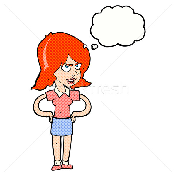 cartoon annoyed woman with hands on hips with thought bubble Stock photo © lineartestpilot