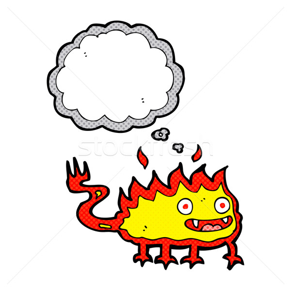 Cartoon peu feu démon bulle de pensée main [[stock_photo]] © lineartestpilot