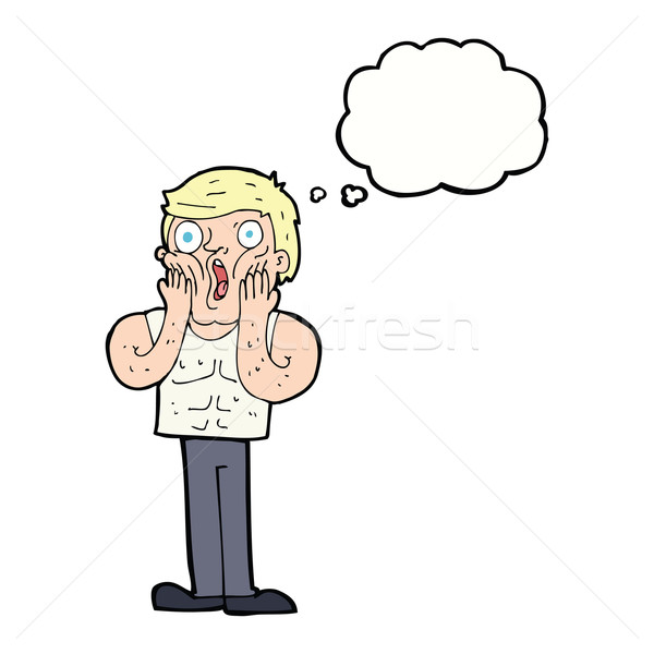 cartoon shocked gym man with thought bubble Stock photo © lineartestpilot