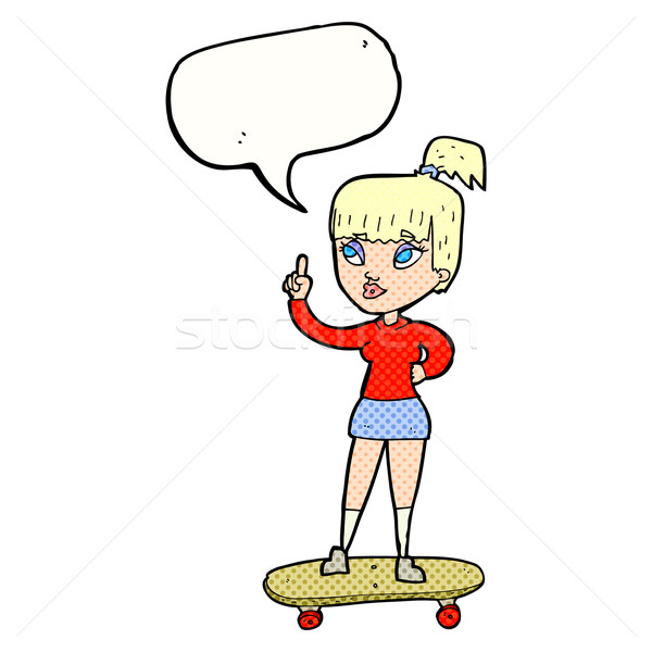 Karikatur Skater Mädchen Sprechblase Frau Hand Stock foto © lineartestpilot