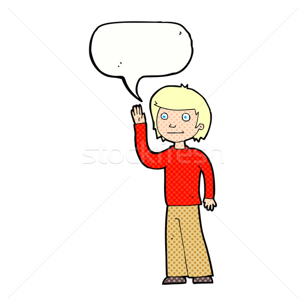 Desen animat prietenos băiat bule de vorbire mână Imagine de stoc © lineartestpilot