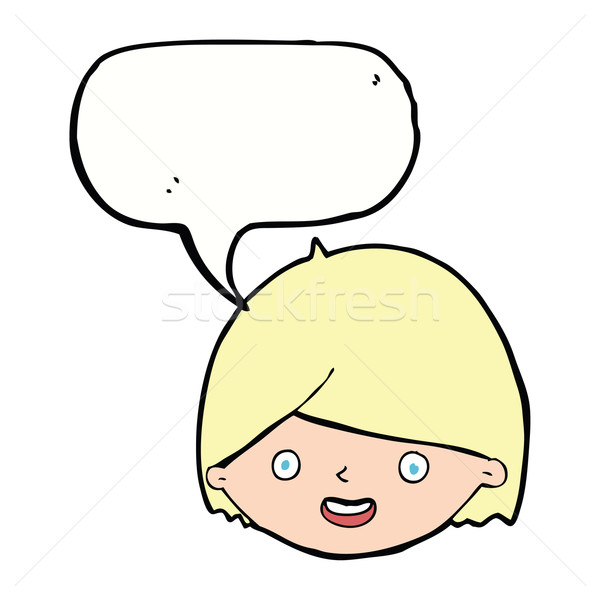 Desen animat fata fericit bule de vorbire mână faţă fericit Imagine de stoc © lineartestpilot