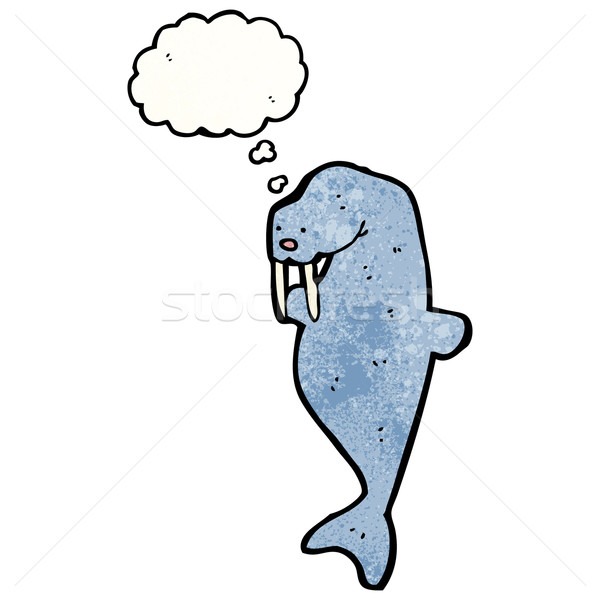 Cartoon walrus retro denken tekening idee Stockfoto © lineartestpilot