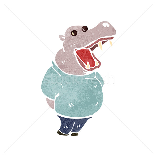 Retro cartoon hipopotam tekstury odizolowany biały Zdjęcia stock © lineartestpilot