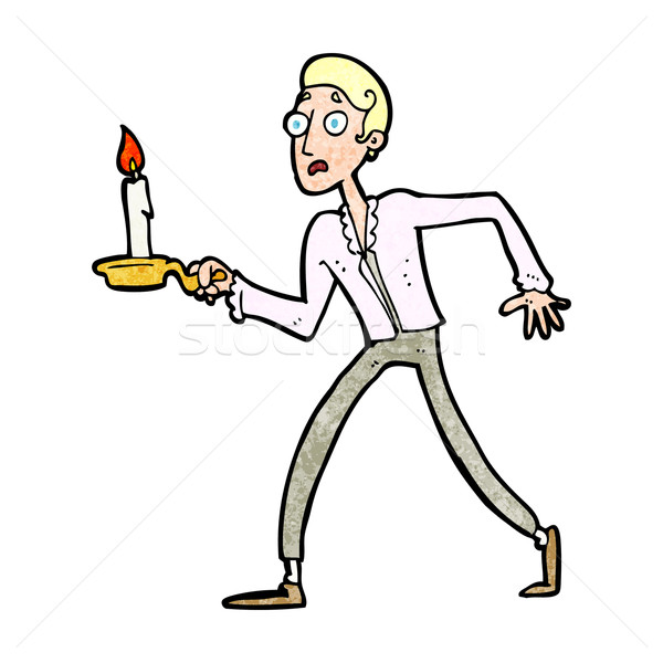 Cartoon spaventato uomo piedi candeliere mano Foto d'archivio © lineartestpilot