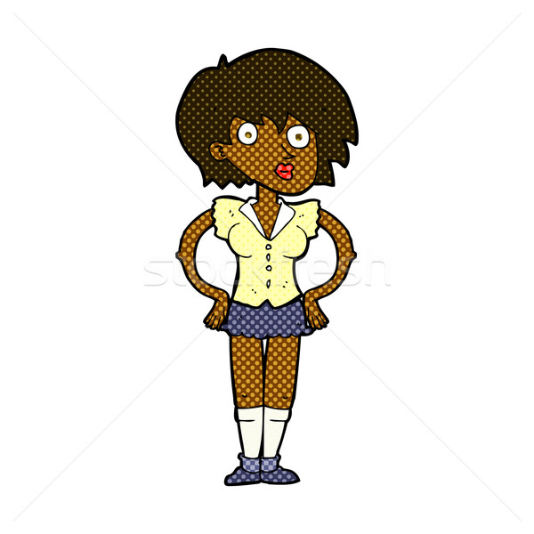 Dessinées cartoon étonné femme mains hanches [[stock_photo]] © lineartestpilot