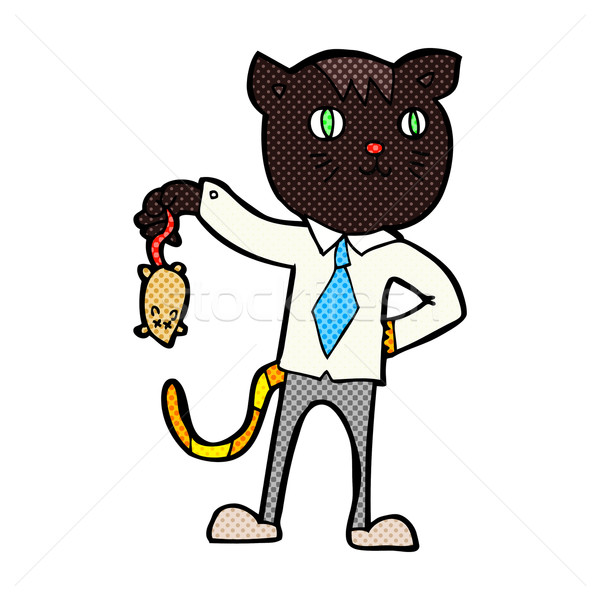 comic cartoon business cat with dead mouse Stock photo © lineartestpilot