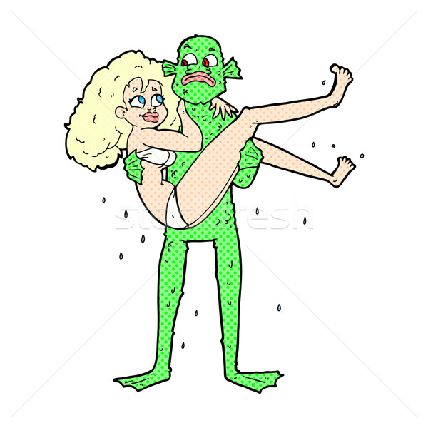 comic cartoon swamp monster carrying woman in bikini Stock photo © lineartestpilot
