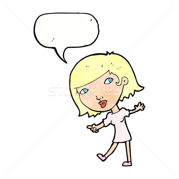 cartoon happy girl gesturing to follow with speech bubble Stock photo © lineartestpilot