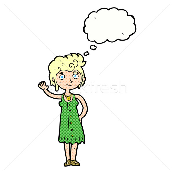 Cartoon hippie femme bulle de pensée main [[stock_photo]] © lineartestpilot