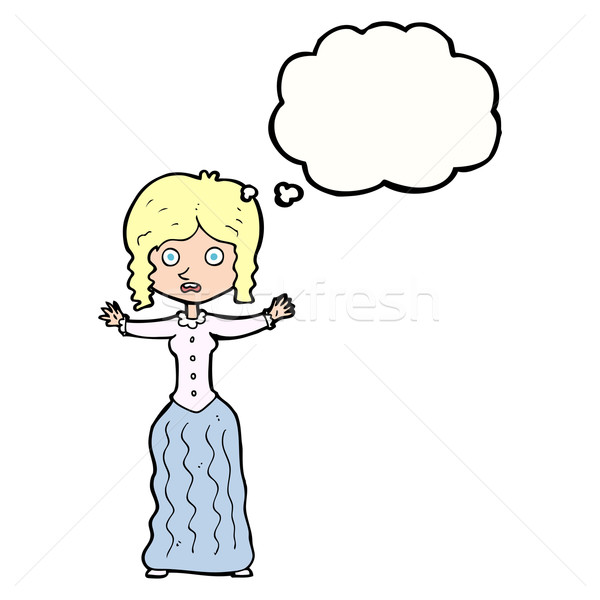 cartoon worried victorian woman with thought bubble Stock photo © lineartestpilot