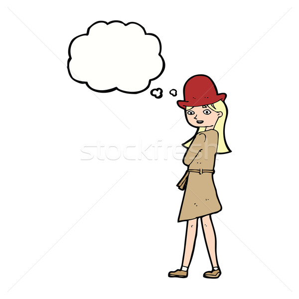 Cartoon женщины шпиона мысли пузырь женщину стороны Сток-фото © lineartestpilot