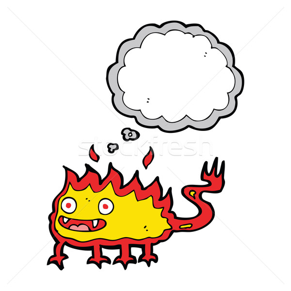 Karikatur wenig Feuer Dämon Gedankenblase Hand Stock foto © lineartestpilot